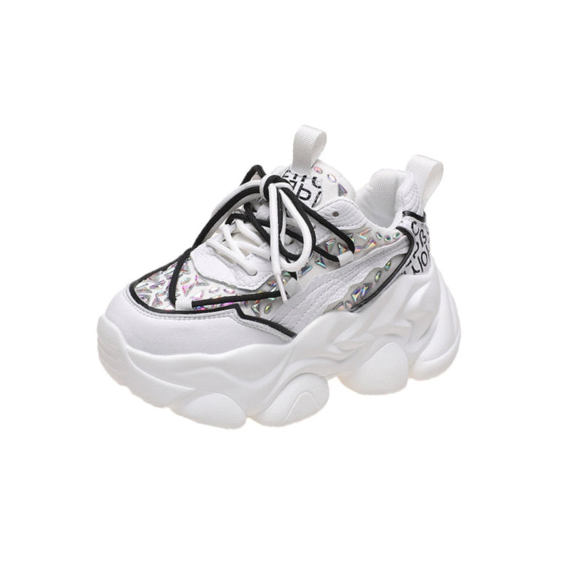 Rhinestones Comfortable Chunky Platform Sneakers - White /