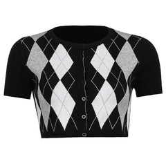 Rhombus Pattern Knitted Crop Top - crop top