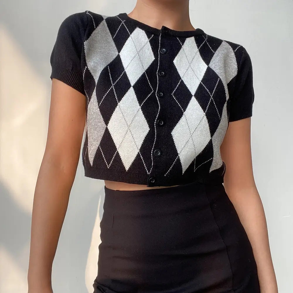 Rhombus Pattern Knitted Crop Top - crop top