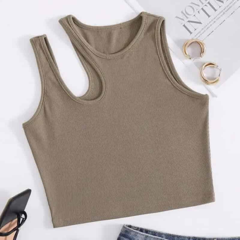 Rib-knit O-neck Sleeveless Crop Top