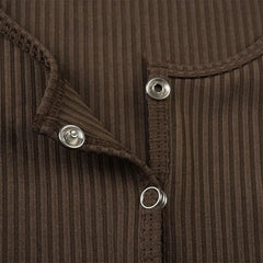 Ribbed Knitting Solid Button long sleeve top