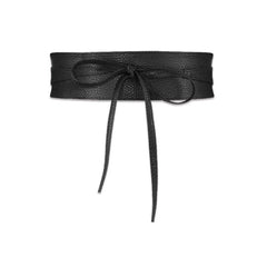 Ribbon Corset Elastic Waist PU Leather Belt - Black