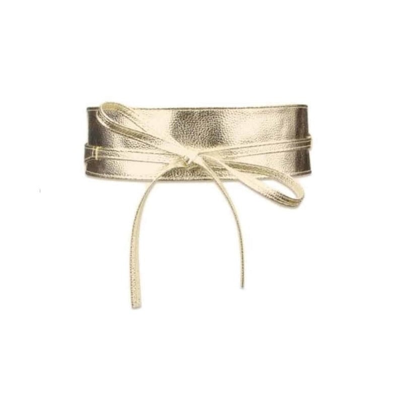 Ribbon Corset Elastic Waist PU Leather Belt - Golden