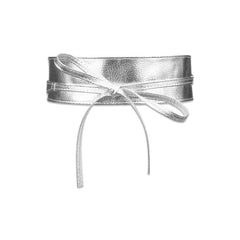 Ribbon Corset Elastic Waist PU Leather Belt - Silver