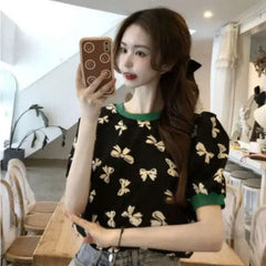 Ribbon Puff Sleeve Loose Blouse