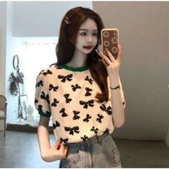 Ribbon Puff Sleeve Loose Blouse