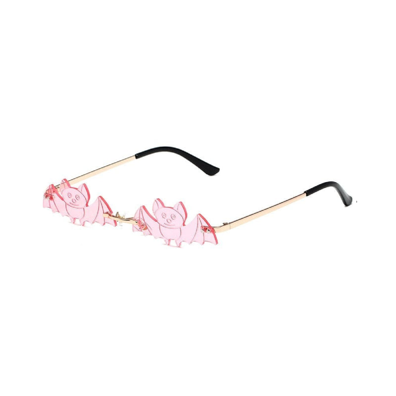 Rimless Bat Shape Sunglasses - Pink / One Size