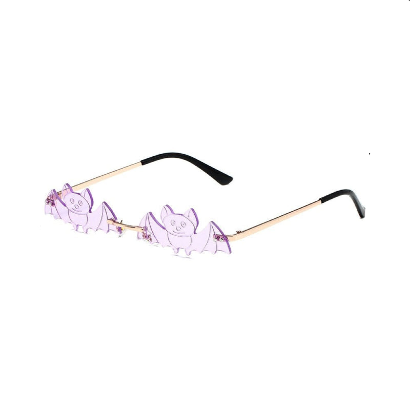 Rimless Bat Shape Sunglasses - Purple / One Size