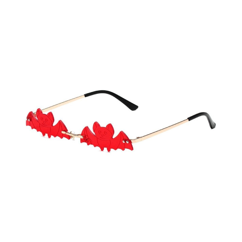 Rimless Bat Shape Sunglasses - Red / One Size