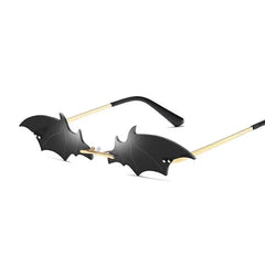 Rimless Bat Shaped Sunglasses - Gold / Gray / One Size