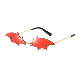 Rimless Bat Shaped Sunglasses - Gold / Red / One Size