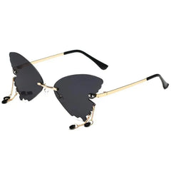 Rimless Butterfly Shape Sunglasses - Black / One Size