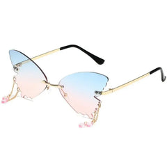 Rimless Butterfly Shape Sunglasses - Blue Gradient Pink