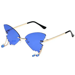 Rimless Butterfly Shape Sunglasses - Dark Blue / One Size