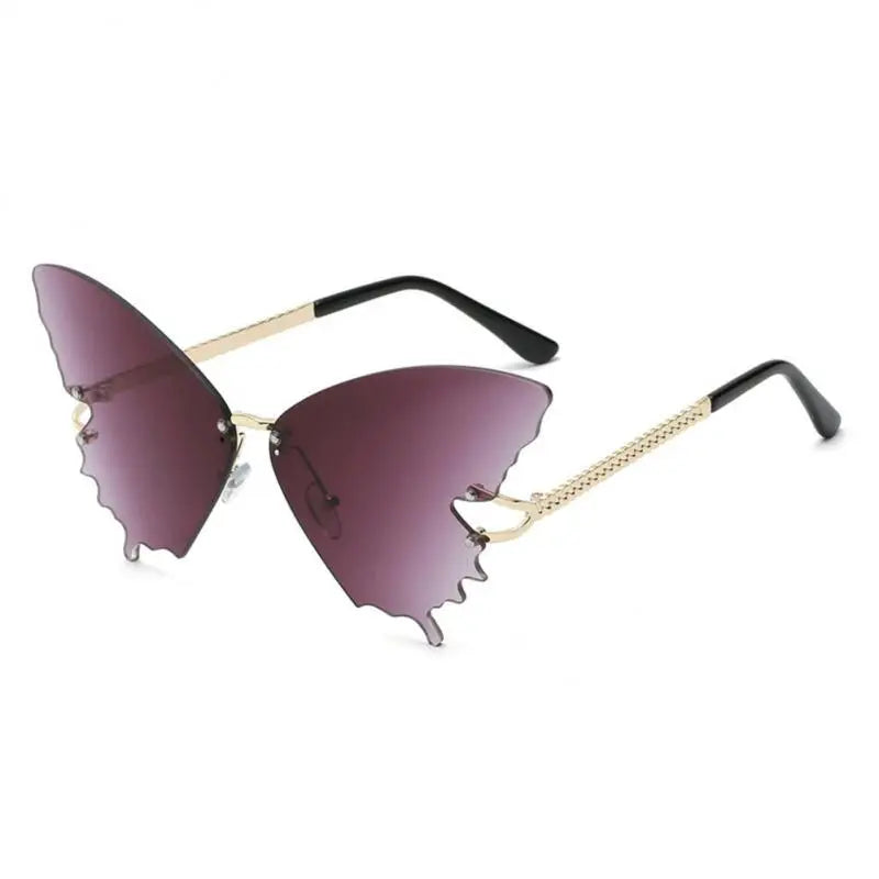 Rimless Butterfly Shape Sunglasses - Dark Purple / One Size