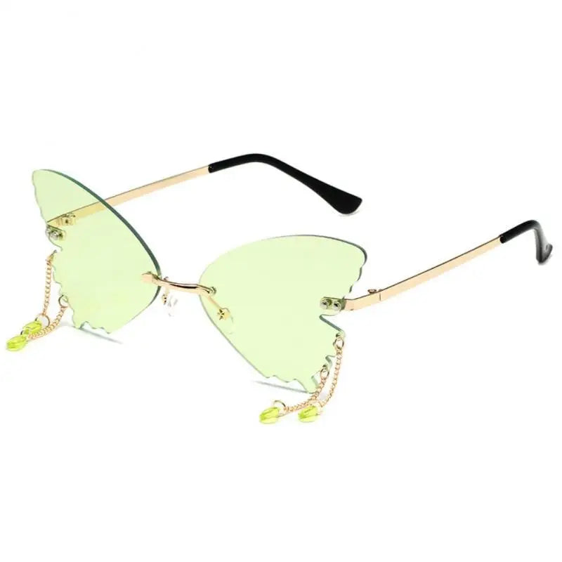 Rimless Butterfly Shape Sunglasses - Light Green / One Size