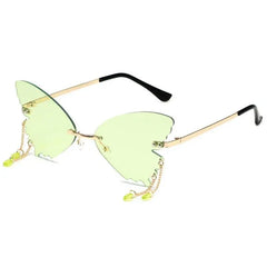 Rimless Butterfly Shape Sunglasses - Light Green / One Size