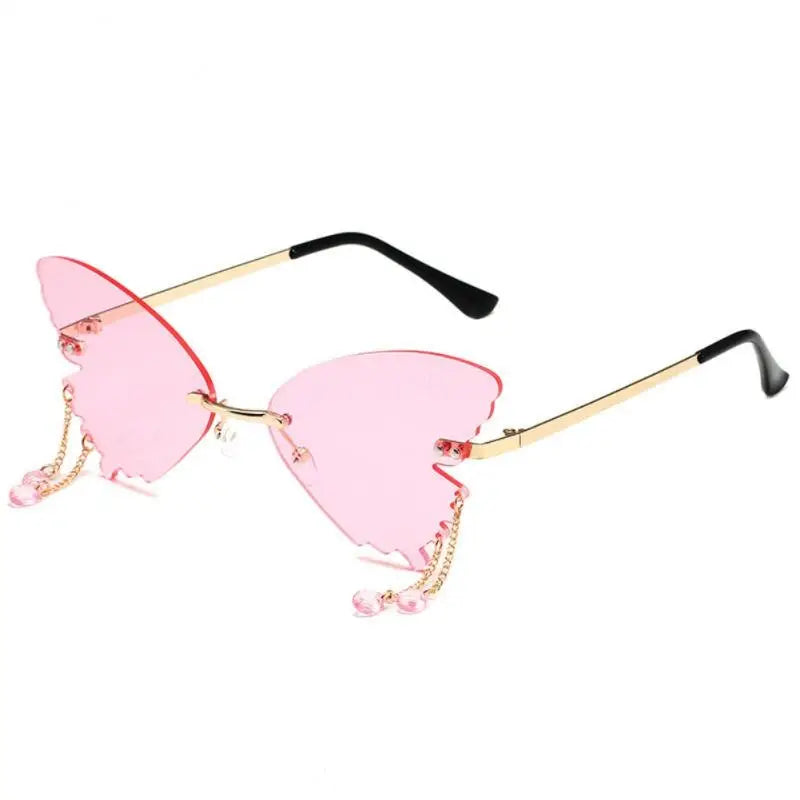 Rimless Butterfly Shape Sunglasses - Light Pink / One Size