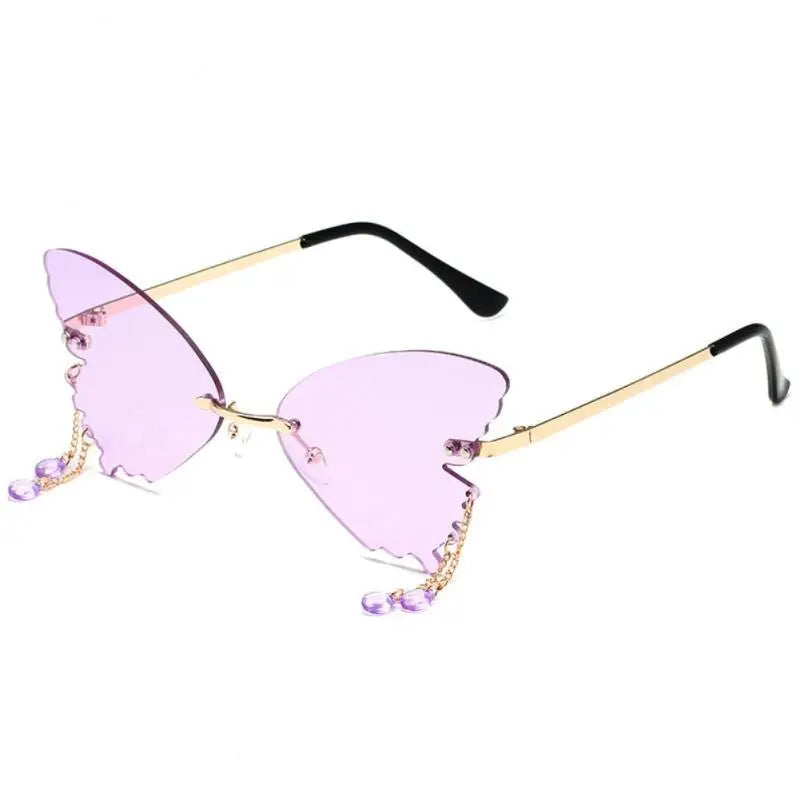 Rimless Butterfly Shape Sunglasses - Light Purple / One Size