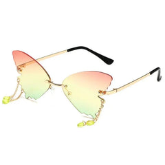 Rimless Butterfly Shape Sunglasses - Pink Gradient Blue