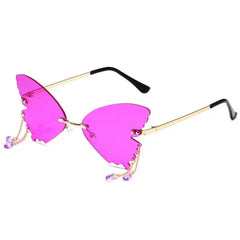 Rimless Butterfly Shape Sunglasses - Purple / One Size