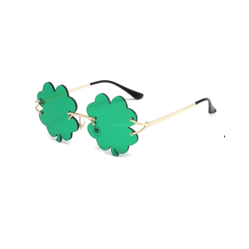 Rimless Clovers Shape Retro Sunglasses - Green / One Size