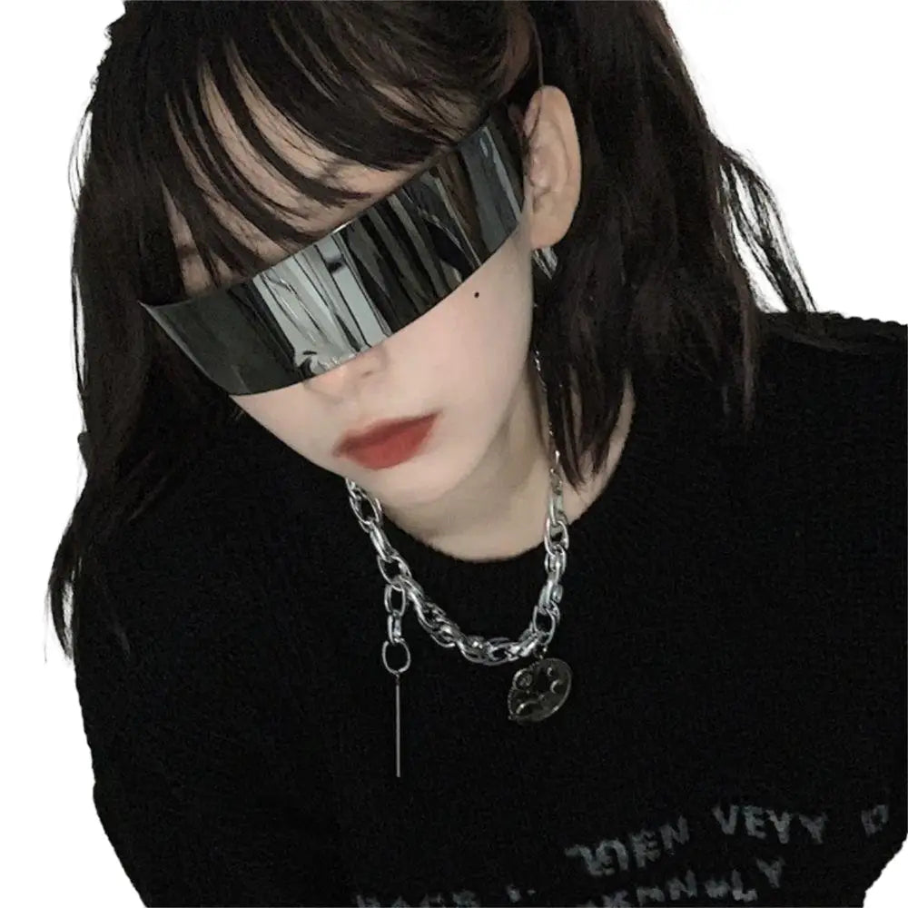 Rimless Futuristic Mask Sunglasses UV Protection Black