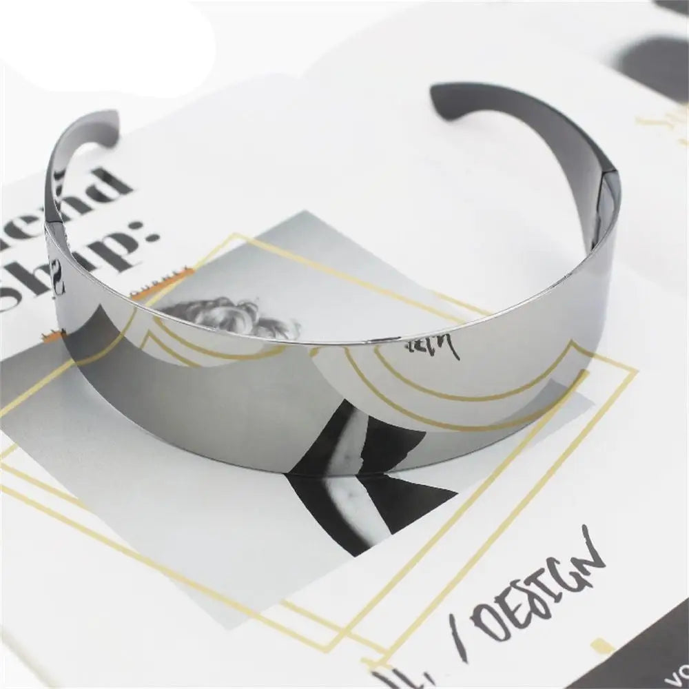 Rimless Futuristic Mask Sunglasses UV Protection Silver