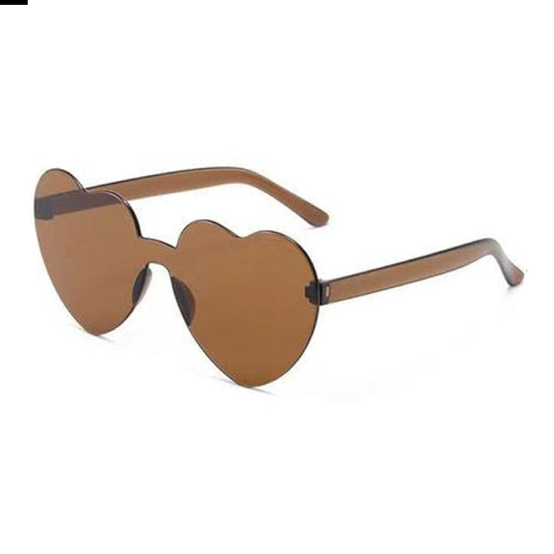 Rimless Heart Shaped Sunglasses - Brown / One Size