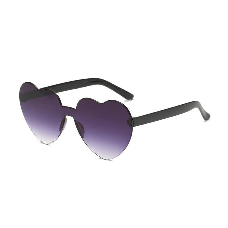 Rimless Heart Shaped Sunglasses - Dark Purple / One Size