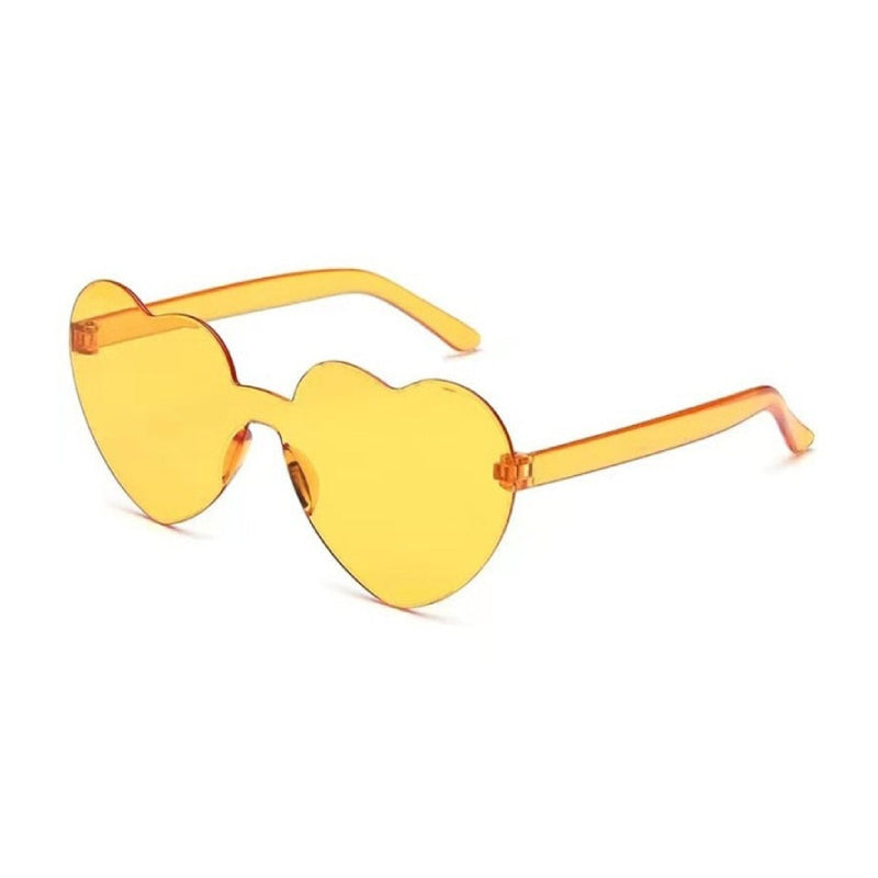 Rimless Heart Shaped Sunglasses - Dark Yellow / One Size