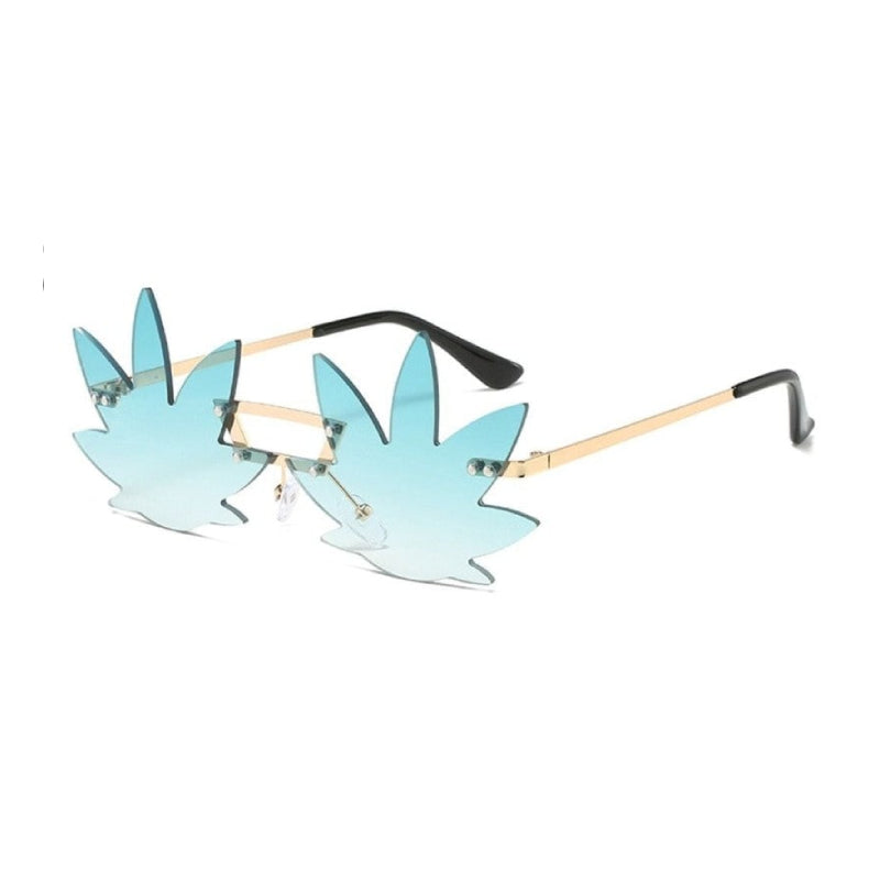 Rimless Maple Leaf Shape Metal Sunglasses - Blue / One Size