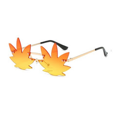 Rimless Maple Leaf Shape Metal Sunglasses - Orange Gradient