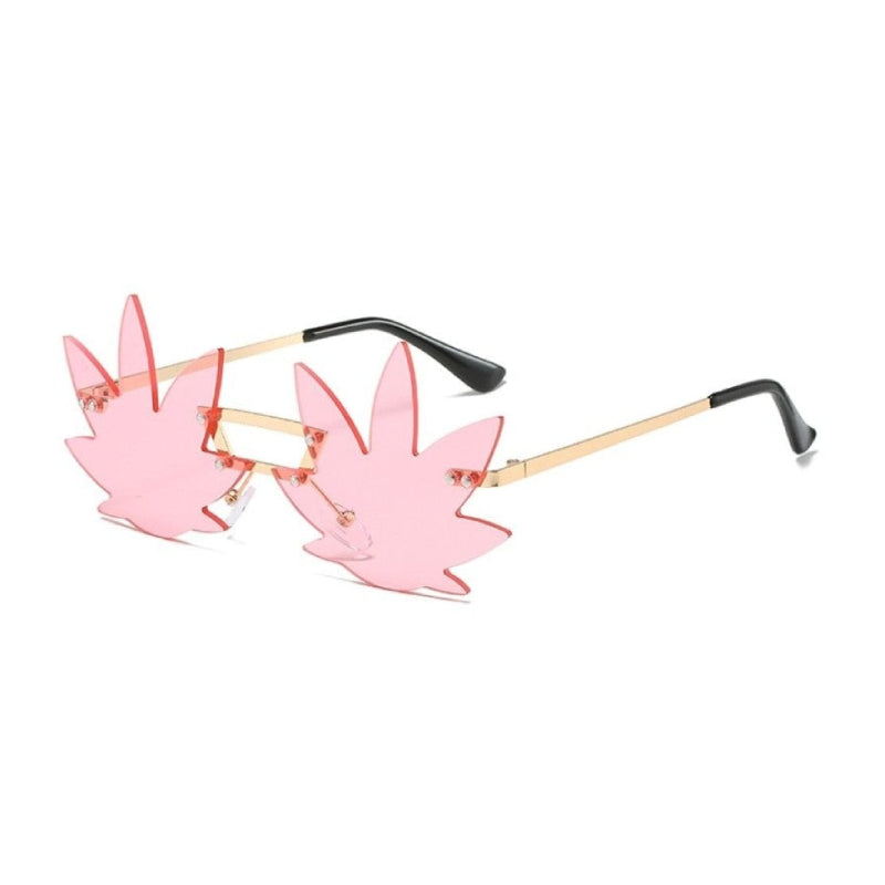 Rimless Maple Leaf Shape Metal Sunglasses - Pink / One Size