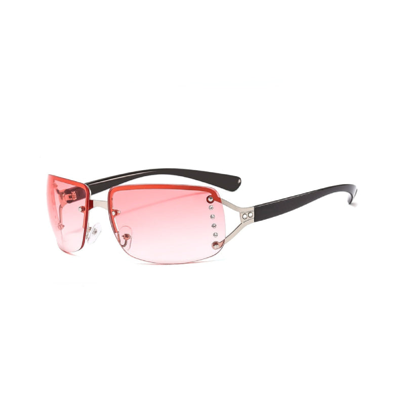 Rimless Rhinestone Sunglasses - Pink / One Size
