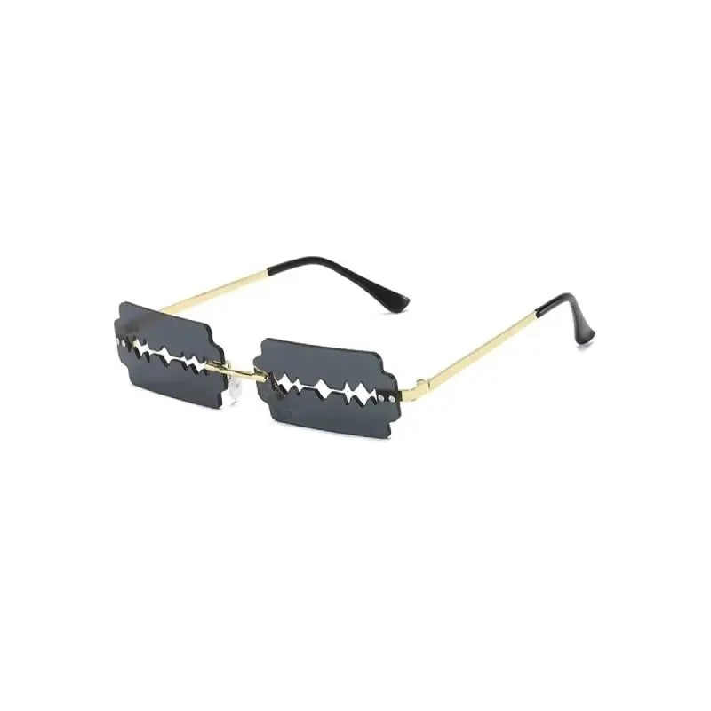 Rimless Small Rectangle Blade Shape Sunglasses - Gold Black