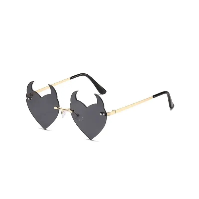 Rimless Sunglasses Devil Ear Heart Shape - Black / One Size