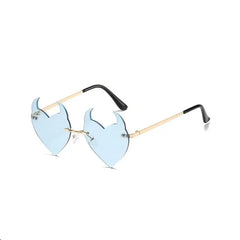 Rimless Sunglasses Devil Ear Heart Shape - Blue / One Size