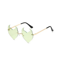 Rimless Sunglasses Devil Ear Heart Shape - Green / One Size