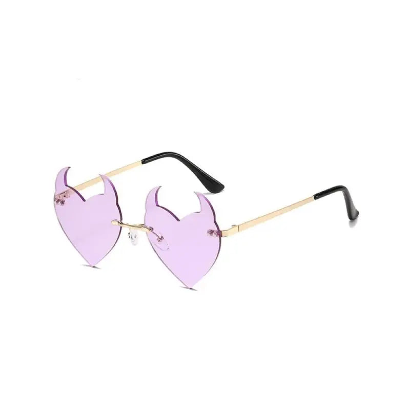 Rimless Sunglasses Devil Ear Heart Shape - Light Purple