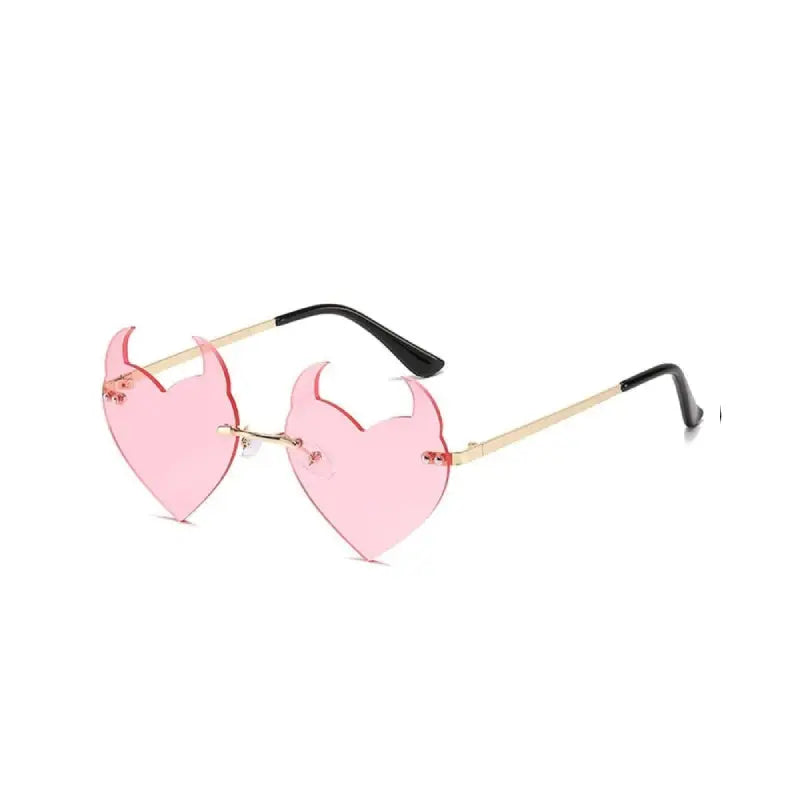 Rimless Sunglasses Devil Ear Heart Shape - Pink / One Size