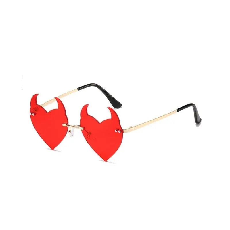 Rimless Sunglasses Devil Ear Heart Shape - Red / One Size