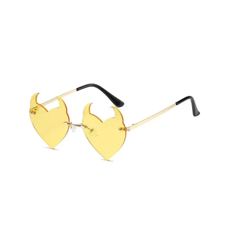 Rimless Sunglasses Devil Ear Heart Shape - Yellow / One Size