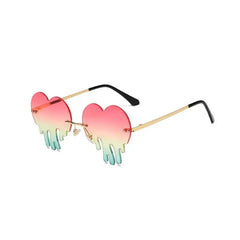 Rimless Sunglasses Heart Shape - Green Pink / One Size