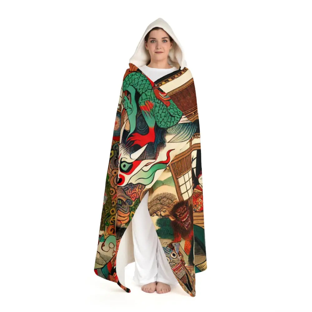 Rinji Katsura - Japanese Yōkai Hooded Sherpa Fleece Blanket