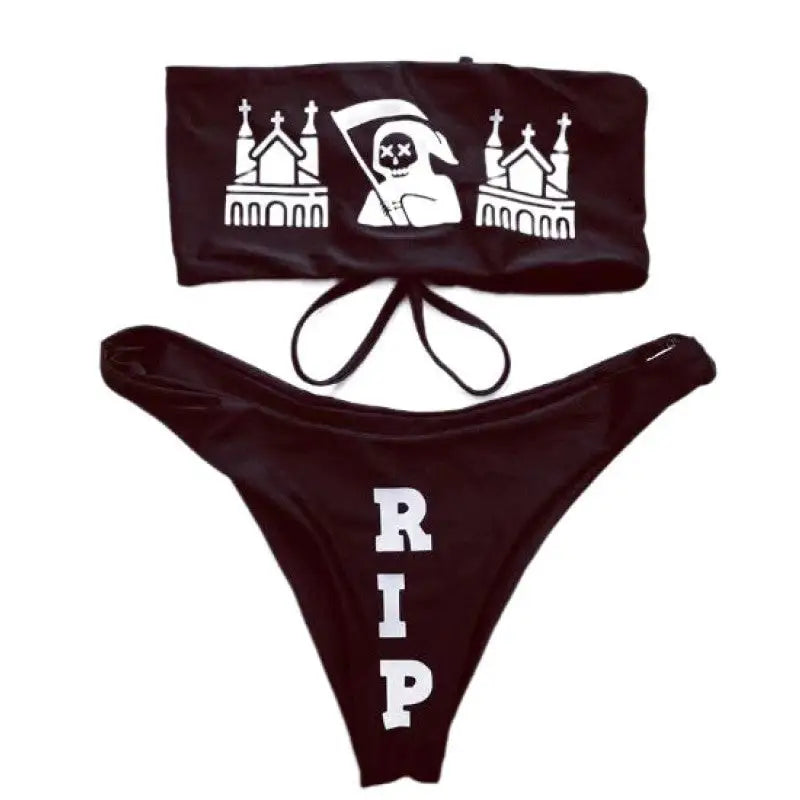 RIP, Gothic Style Black Bikini Set