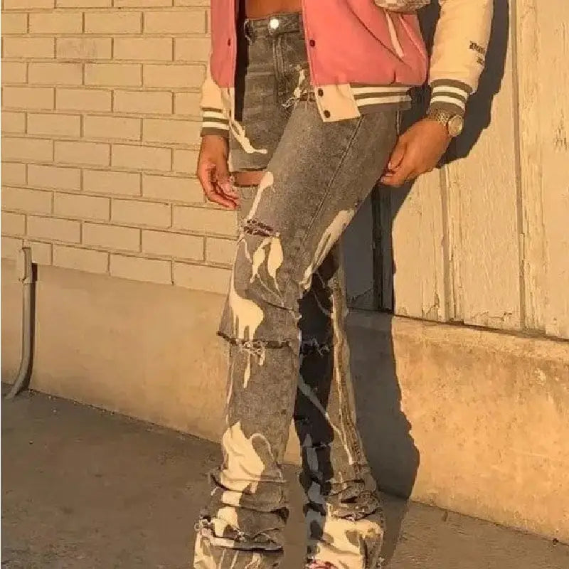Ripped Denim Hole Stacked Jeans