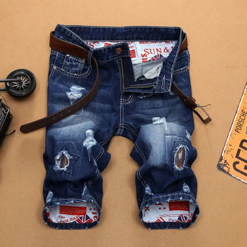 Ripped Skinny Denim Shorts - BluE / 28 - Short Pants