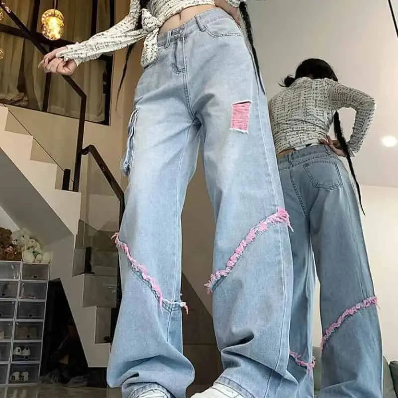 Ripped Y2k Harajuku Wide Leg Blue Jeans