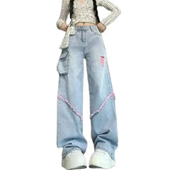 Ripped Y2k Harajuku Wide Leg Blue Jeans - S